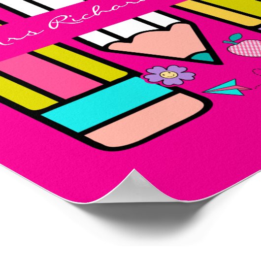 Poster au crayon de l'enseignant rose chaud (Coin)