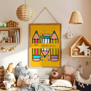 Poster au crayon jaune coloré de l'enseignant