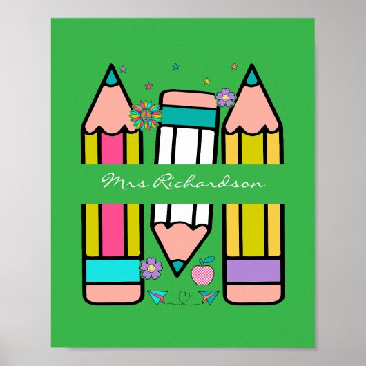 Poster au crayon vert coloré de l'enseignant (Devant)