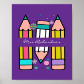 Poster au crayon violet coloré de l'enseignant (Devant)