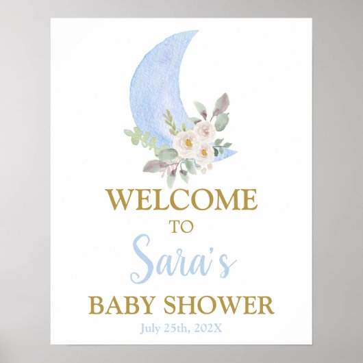 Poster Au-dessus de la lune Baby shower garçon Panneau de (Devant)