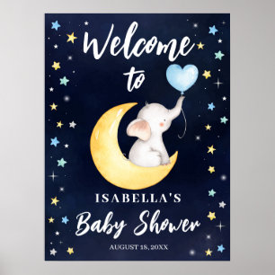 Poster Au-Dessus Du Baby shower Eléphant De Galaxie Lune