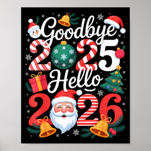 Poster Au revoir 2025 Bonjour 2026 Bonne Année Famille Ma