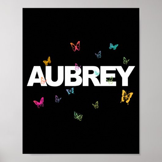 Poster Aub - Beau Nom Avec Papillons Colorés (Devant)