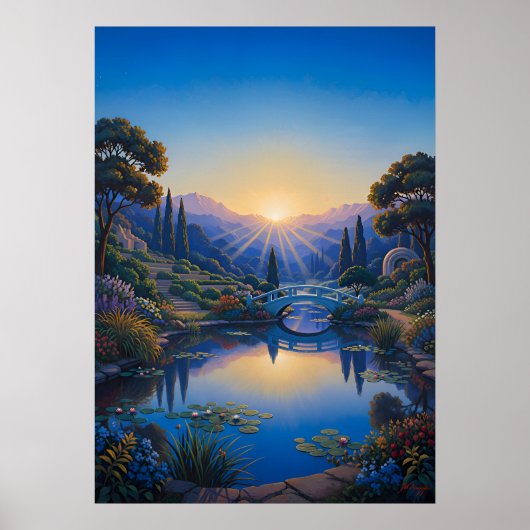 Poster Aube sur le pont du jardin (Devant)