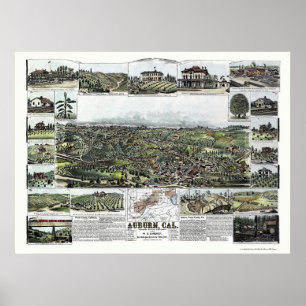 Poster Auburn, CA Carte panoramique - 1887