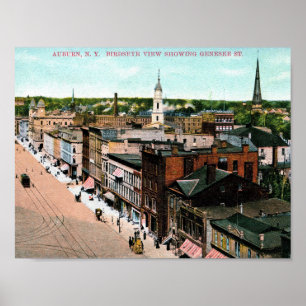 Poster Auburn, New York, Bird's Eye View, Vintage