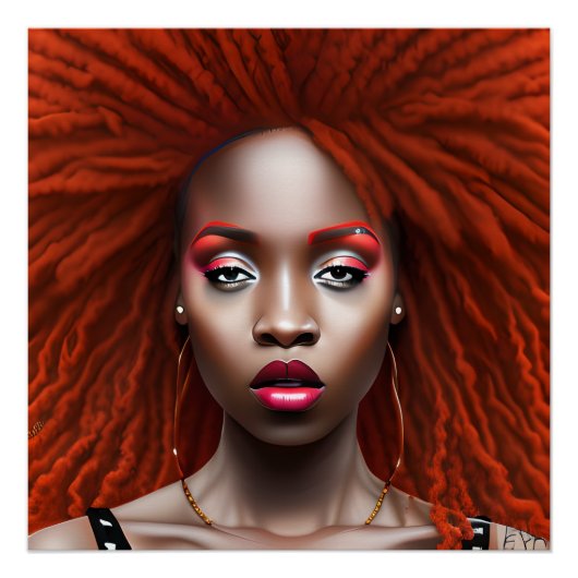Poster Auburn Queen Rouge Brown cheveux Noir Melanin Afro (Devant)