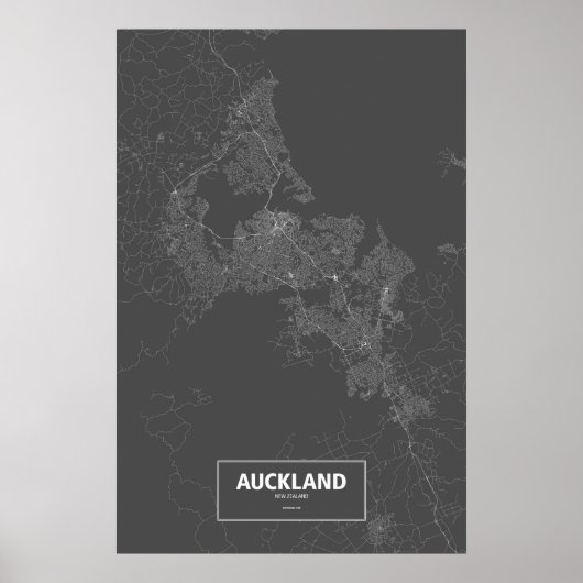 Poster Auckland, Nouvelle-Zélande (blanc sur noir) (Devant)