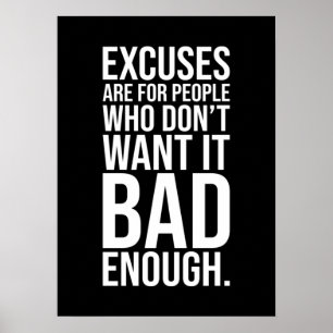 Poster Aucun Excuses - Gym, Hustle, Succès, Po Motivation