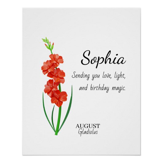 Poster August Gladiolus Personalized Birthday (Devant)