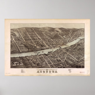 Poster Augusta Maine 1878 Antique Carte Panoramique