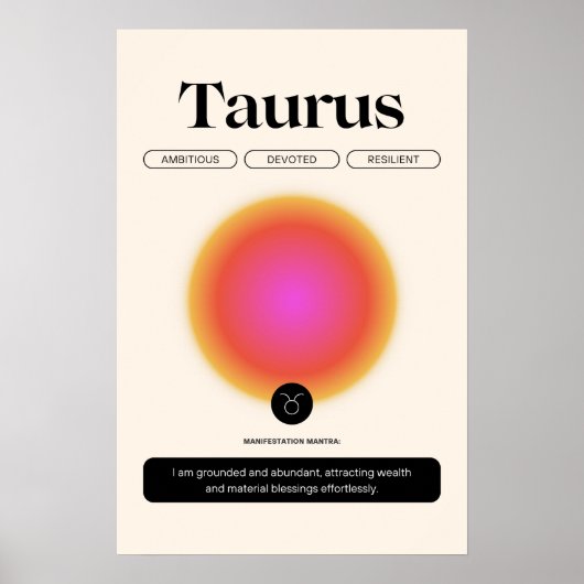 Poster Aura Gradient Taurus Zodiac Signal Manifestation A (Devant)