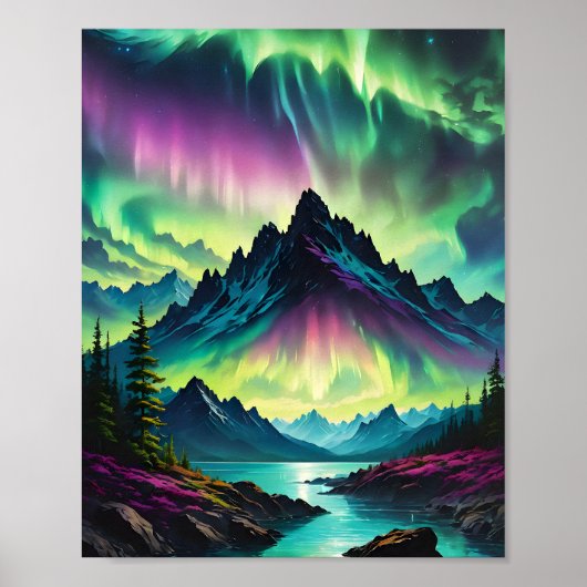Poster Aurora au-dessus du lac Mountain (Devant)