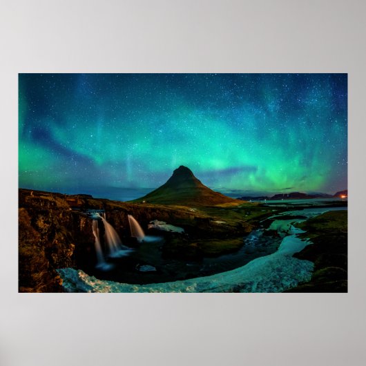 Poster Aurora Borealis À La Montagne Kirkjufell En Island (Devant)
