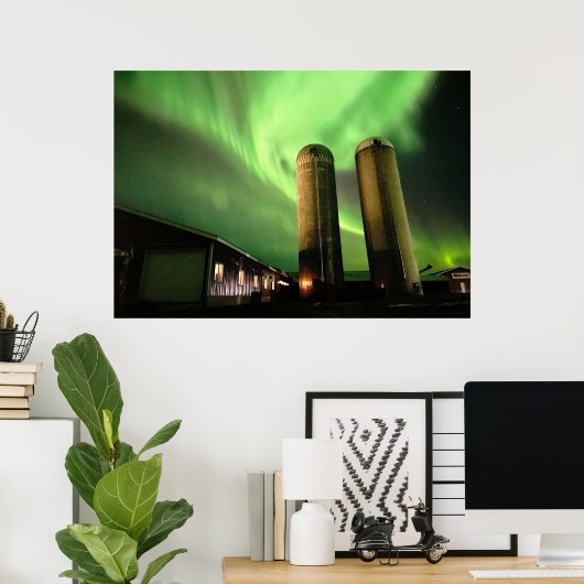 Poster Aurora Borealis sur Alberta Farm Silos (Bureau à domicile)