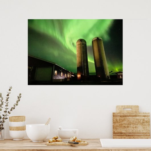 Poster Aurora Borealis sur Alberta Farm Silos (Cuisine)