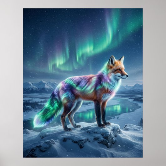 Poster Aurora Fox Frozen Landscape (Devant)