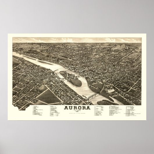 Poster Aurora, IL Carte panoramique - 1882 (Devant)