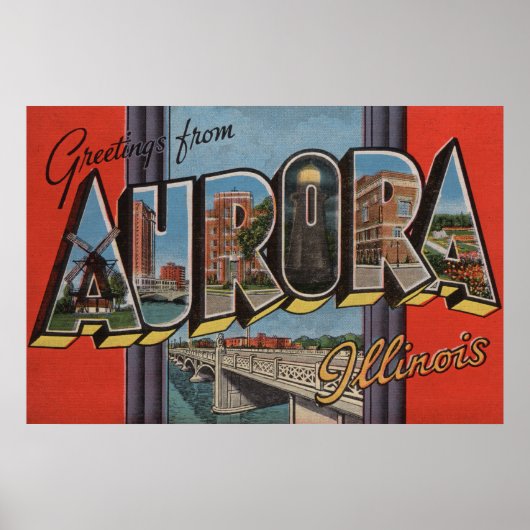 Poster Aurora, Illinois - Scènes de grandes lettres (Devant)