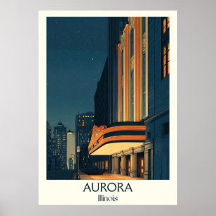 Poster Aurora Illinois Vintage City Skyline Travel Art