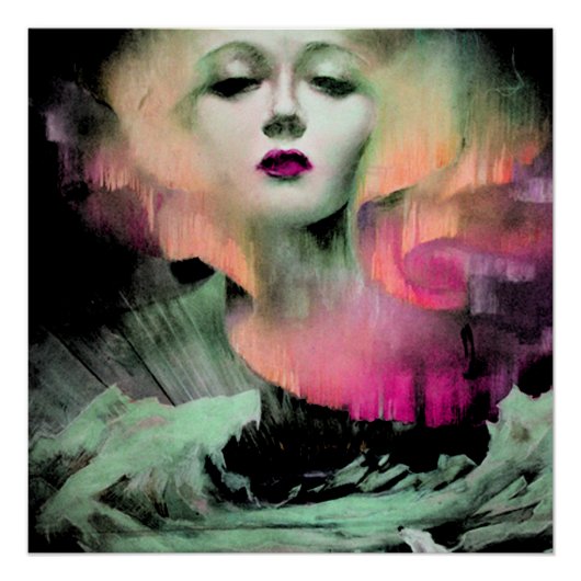 Poster Aurora par Clive Henry nuit pêche rose (Devant)