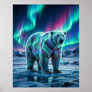 Poster Aurore Ours polaire Ciel du Nord