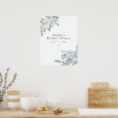 Poster AUSHA Dusty Blue Floral Boy Baby shower Bienvenue (Cuisine)
