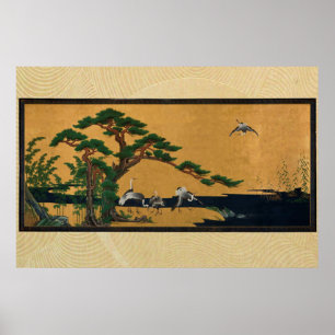 Poster Auspicious pine, bamboo, plum, grue, and turtles