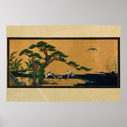 Poster Auspicious pine, bamboo, plum, grue, and turtles (Devant)