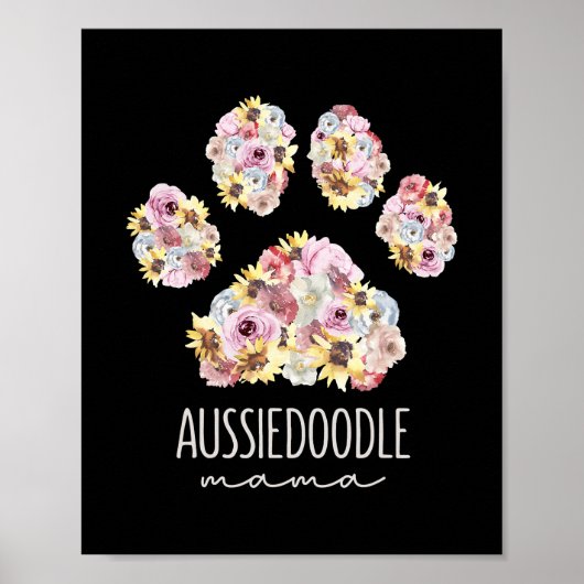 Poster Aussiedoodle Mama Floral Paw Chien Maman (Devant)