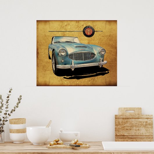Poster Austin Healey 3000 bleu sur blanc (Cuisine)