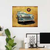 Poster Austin Healey 3000 bleu sur blanc (Bureau à domicile)