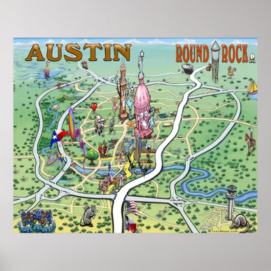 Poster Austin Round Rock Texas Fun Carte (Devant)