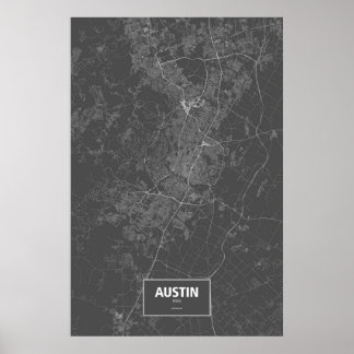 Poster Austin, Texas (blanc sur noir)