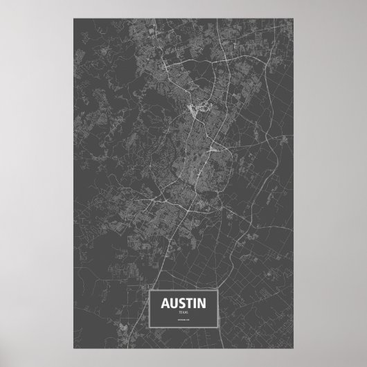 Poster Austin, Texas (blanc sur noir) (Devant)
