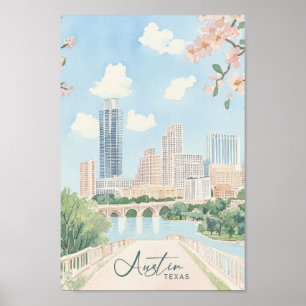 Poster Austin Texas Gouache Peinture Illustration Voyage