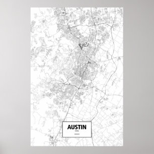 Poster Austin, Texas (noir sur blanc)
