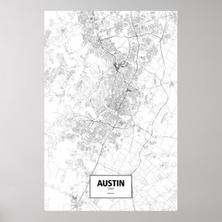 Poster Austin, Texas (noir sur blanc)