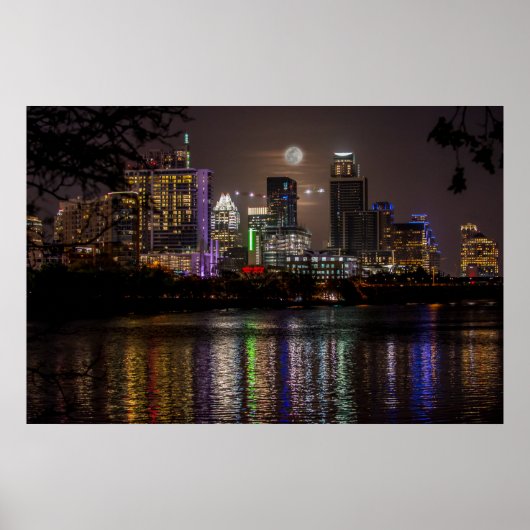 Poster Austin, Texas Skyline Pleine lune (Devant)