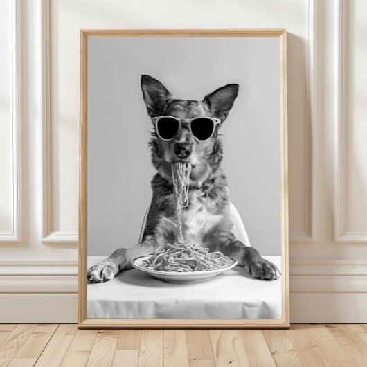 Poster Australian Cattle Dog Eating Pasta Print: Spaghett