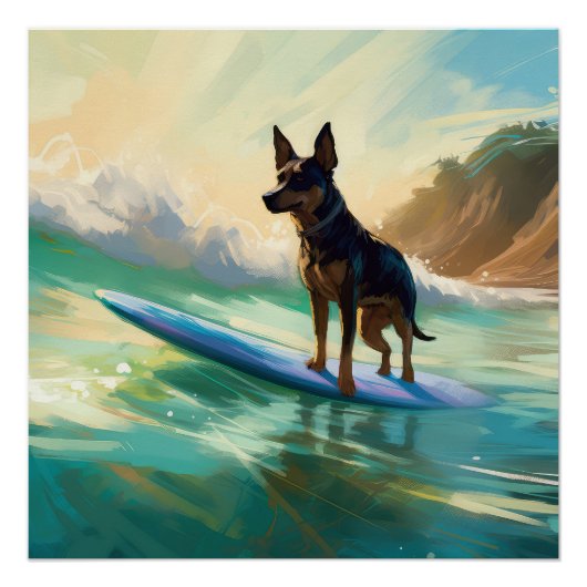 Poster Australian Kelpie Beach Surf Paining (Devant)