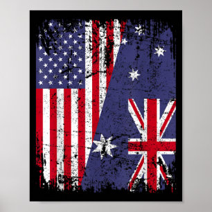 Poster AUSTRALIAN ROOTS Half American Flag AUSTRALIE