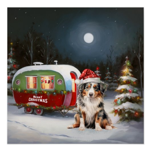 Poster Australian Shepherd Caravan Christmas Adventure (Devant)