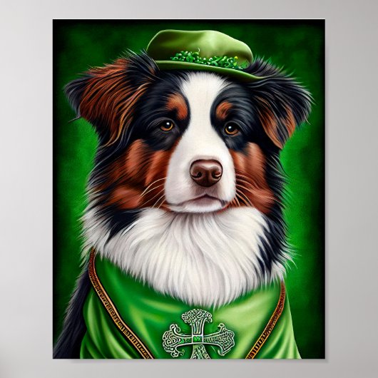 Poster Australian Shepherd dog en tenue de St. Patrick's  (Devant)