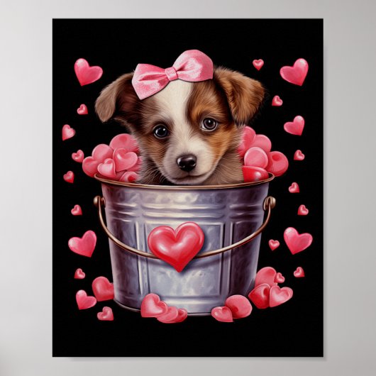 Poster Australian Shepherd Dog Valentines Puppy Love Hear (Devant)