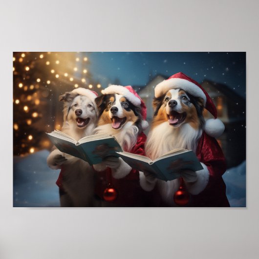 Poster Australian Shepherd Noël Caroling Holiday (Devant)