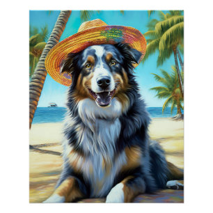 Poster Australian Shepherd On Beach amoureux des chiens c