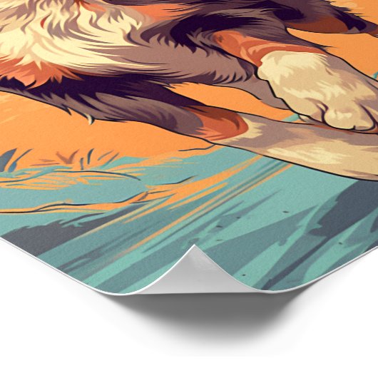 Poster Australian Shepherd sur une plage tropicale (Coin)