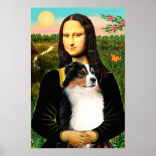 Poster Australian Shepherd (tri) & Mona Lisa